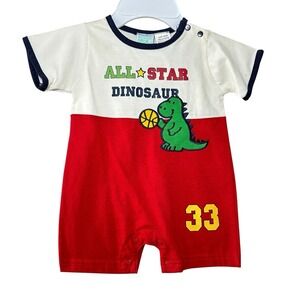 Vintage Baby Simply Basic Romper 3–6M All-Star Dinosaur Basketball Red One Piece